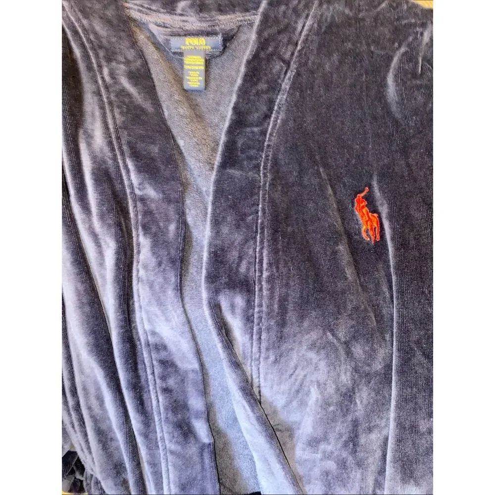 Polo Ralph Lauren Navy Terry Robe w Large Red Polo Pony Embroidery Size Mens S